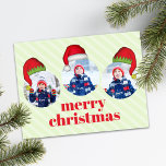 Cartes Pour Fêtes Annuelles Christmas mignon Père Noël Elf Funny Whimsical 4 P<br><div class="desc">Ce design comprend une carte postale Joyeux Noël,  multi-photo,  rouge et vert,  un style typographique joli et audacieux,  avec un minimaliste simple,  le Père Noël et les elfes casquettes,  le pôle Nord,  une carte postale de vacances à petit budget</div>