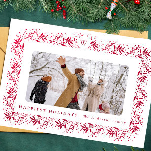 Cartes Pour Fêtes Annuelles CHRISTMAS monogramme Red Foil Botanical Frame