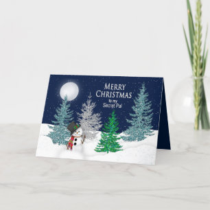 Cartes Pour Fêtes Annuelles Christmas - My Secret Pal - Night Snow & Snowman