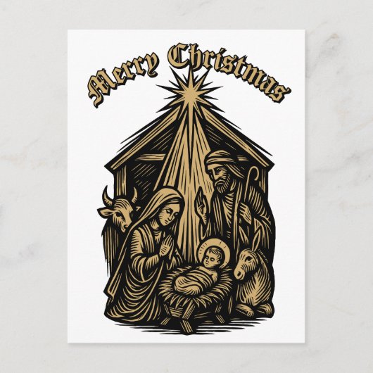 Cartes Pour Fêtes Annuelles Christmas Nativity Retro Medieval Woodcut (Devant)
