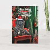Cartes Pour Fêtes Annuelles Christmas Newfoundland Dog Naughty ou Nice (Devant)