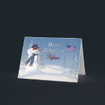 Cartes Pour Fêtes Annuelles Christmas - Patriotic - Nephew -Snowman/Saluting<br><div class="desc">Fun and unique Christmas Card greeting for that special person serving in our military.  It is sure to put a smile on their face:  Same image available for: son,  daughter,  sweetheart,  grandson,  granddaughter,  daddy,  soldier, niece,  nephew</div>