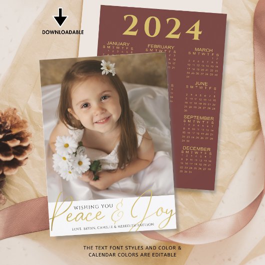Cartes Pour Fêtes Annuelles Christmas PEACE AND JOY Script Photo 2024 Calendri