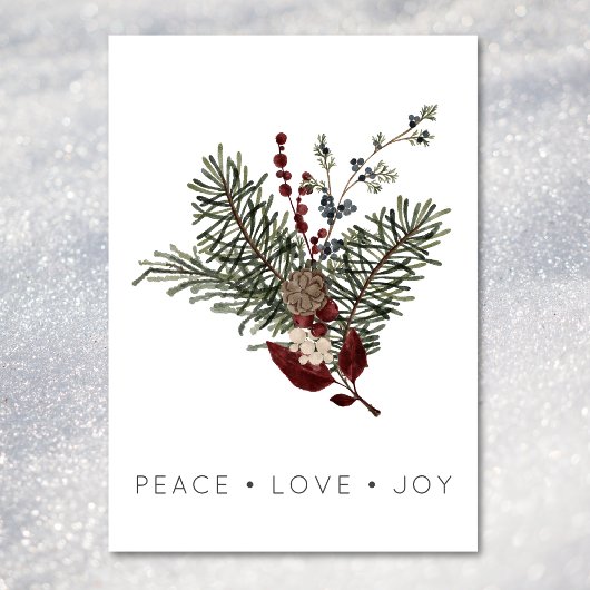 Cartes Pour Fêtes Annuelles Christmas Peace Love Rustic Minimal Holly Pine