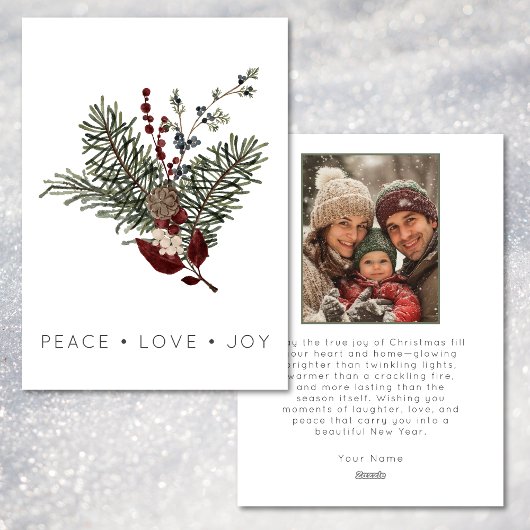 Cartes Pour Fêtes Annuelles Christmas Peace Love Rustic Minimal Photo Pine