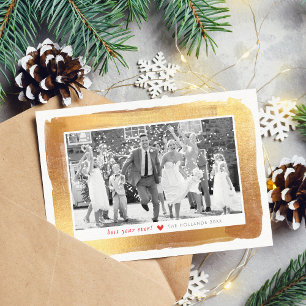 Cartes Pour Fêtes Annuelles CHRISTMAS photo luxe glam or brossé cadre