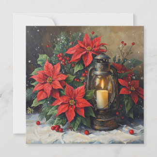 Cartes Pour Fêtes Annuelles Christmas Poinsettia Flowers and Lantern 