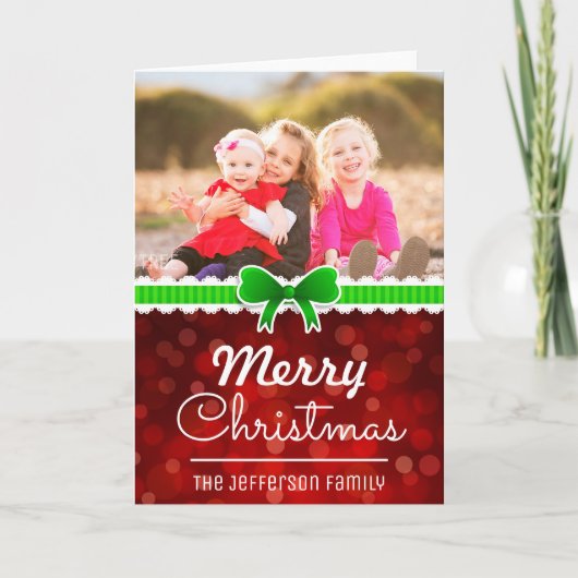 Cartes Pour Fêtes Annuelles Christmas Red Bokeh Arrière - plan Custom Family P (Devant)