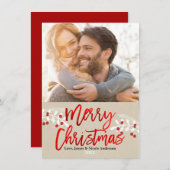 Cartes Pour Fêtes Annuelles Christmas Red Foil Modern Script Branch Photo (Devant / Derrière)