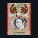 Cartes Pour Fêtes Annuelles Christmas Reindee Winter Snowflakes Holiday Photo<br><div class="desc">Customisez avec votre photo et votre texte.</div>
