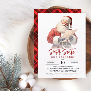 Cartes Pour Fêtes Annuelles Christmas Secret Père Noël Gift Exchange Invitatio