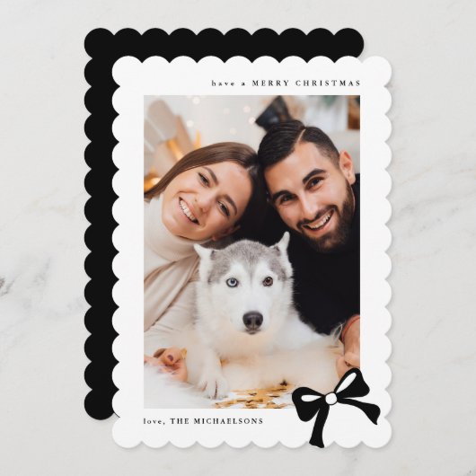 Cartes Pour Fêtes Annuelles Christmas Simple Bow Black and White Photo (Devant / Derrière)