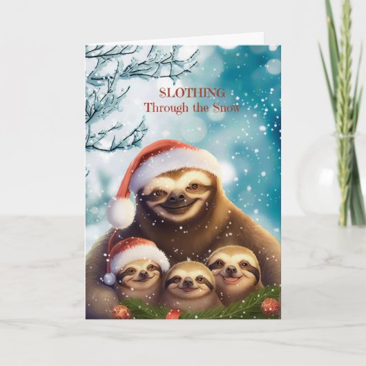 Cartes Pour Fêtes Annuelles Christmas Sloth with Sloth Babies in Snow (Devant)