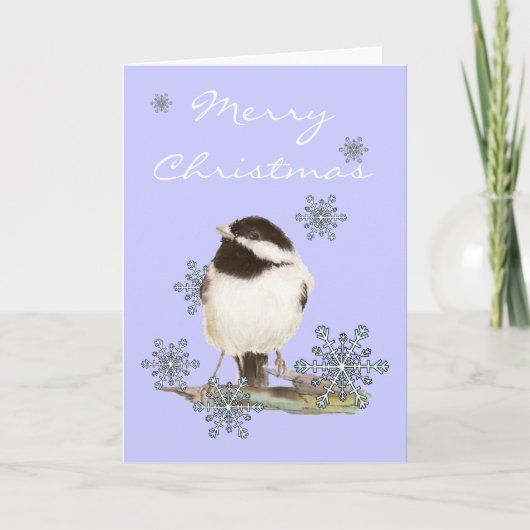 Cartes Pour Fêtes Annuelles Christmas Snow et Cute Chickadee Bird (Devant)