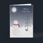 Cartes Pour Fêtes Annuelles Christmas Snowman<br><div class="desc">Snowman avec étoile d'or pour pin sous une pleine lune.</div>