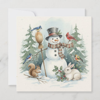 Cartes Pour Fêtes Annuelles Christmas Snowman and Forest Birds, Animals 