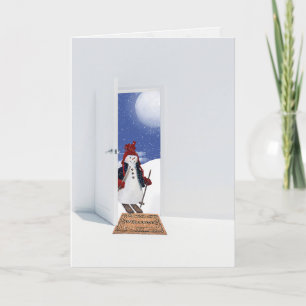 Cartes Pour Fêtes Annuelles Christmas snowman on skis in doorway