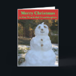 Cartes Pour Fêtes Annuelles Christmas Snowman Seashell Grandgirl Card<br><div class="desc">Joyeux Noël à Notre merveilleuse petite-fille est écrit sur le devant de la carte de voeux de Noël en texte vert sur arrière - plan rouge. Cheery Snowman traîne dans les bois avec des rochers pour les yeux, le nez et les boutons, des branches pour le sourire et les bras,...</div>
