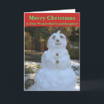 Cartes Pour Fêtes Annuelles Christmas Snowman Seashell Grandgirl Card<br><div class="desc">Joyeux Noël à Notre merveilleuse petite-fille est écrit sur le devant de la carte de voeux de Noël en texte vert sur arrière - plan rouge. Cheery Snowman traîne dans les bois avec des rochers pour les yeux, le nez et les boutons, des branches pour le sourire et les bras,...</div>