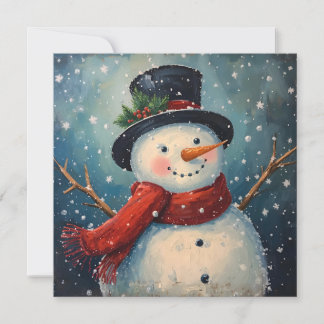 Cartes Pour Fêtes Annuelles Christmas Snowman with Vintage Hat and Scarf 