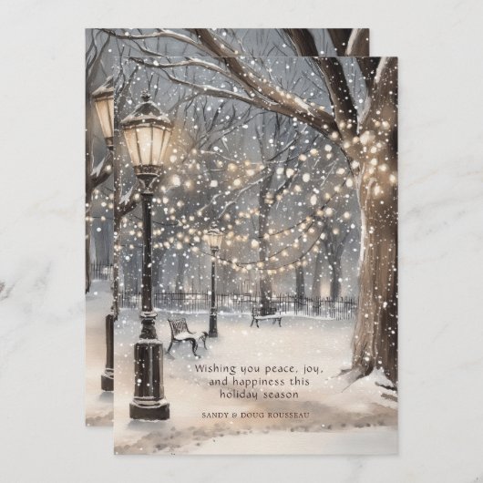 Cartes Pour Fêtes Annuelles Christmas Snowy Night (Devant / Derrière)