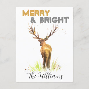 Cartes Pour Fêtes Annuelles Christmas Stag Deer rustique chic aquarelle Joyeux