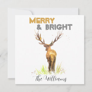 Cartes Pour Fêtes Annuelles Christmas Stag Deer rustique chic aquarelle Joyeux