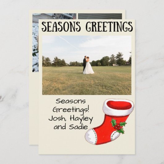Cartes Pour Fêtes Annuelles Christmas Stocking Seasons Greetings Photo Card (Devant / Derrière)