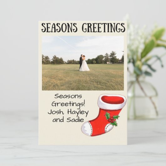 Cartes Pour Fêtes Annuelles Christmas Stocking Seasons Greetings Photo Card (Debout devant)