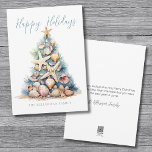 Cartes Pour Fêtes Annuelles Christmas Tree Beach Joyeuses vacances<br><div class="desc">Elégante plage d'arbre de Noël Happy Holidays Carte Seashell Starfish Coral Aquarelle. Joyeuses fêtes ! Partagez des souhaits chauds et de plage cette saison avec une carte de vacances unique avec un charmant sapin de Noël fabriqué à partir de coquillages et d'étoiles de mer. L'arbre prend le devant de la...</div>