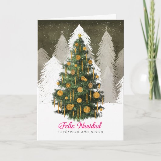 Cartes Pour Fêtes Annuelles Christmas Tree Card in Snow in Spanish (Español) (Devant)