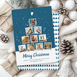 Cartes Pour Fêtes Annuelles Christmas Tree Modern Instagram Photo Collage Amus<br><div class="desc">Carte de collage photo moderne et tendance de style Instagram avec espace pour 10 photos familiales carrés en forme d'arbre de Noël surmonté d'un coeur fantaisiste. Le dos montre un motif d'arbre minime scandinave en bleu marine rétro. Une police manuscrite en détresse lit Joyeux Noël au-dessus de l'espace pour un...</div>