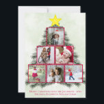 Cartes Pour Fêtes Annuelles Christmas Tree Photo Collage mignonne Festive<br><div class="desc">Cette carte de vacances amusante présente un collage photo de 6 images carrés disposées en forme de triangle sur un arbre de Noël de pin aquarelle peint à la main. Chaque photo est encadrée d'un carré rouge festif et une étoile jaune et or se trouve en haut. Il y a...</div>
