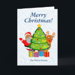 Cartes Pour Fêtes Annuelles Christmas tree with black Santa Claus & Rudolph,<br><div class="desc">Fun Christmas tree with a black Santa Claus and Rudolph, peeking out from behind it, after delivering Christmas presents. "Merry Christmas ADD FAMILY NAME" Click the "Customize it" button to add YOUR OWN TEXT, make your own changes et create your own original et unique venin. CONTACT US IF YOU NEED...</div>