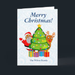Cartes Pour Fêtes Annuelles Christmas tree with black Santa Claus & Rudolph,<br><div class="desc">Fun Christmas tree with a black Santa Claus and Rudolph, peeking out from behind it, after delivering Christmas presents. "Merry Christmas ADD FAMILY NAME" Click the "Customize it" button to add YOUR OWN TEXT, make your own changes et create your own original et unique venin. CONTACT US IF YOU NEED...</div>