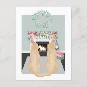 Cartes Pour Fêtes Annuelles Christmas Two Yellow Labrador Dogs Fireplace Scene