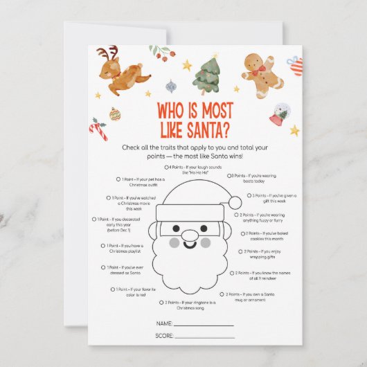 Cartes Pour Fêtes Annuelles Christmas Who is Most Like Santa Game (Devant)