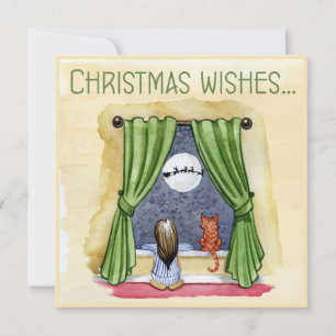 Cartes Pour Fêtes Annuelles Christmas Wishes Child & Kitty Cat Xmas