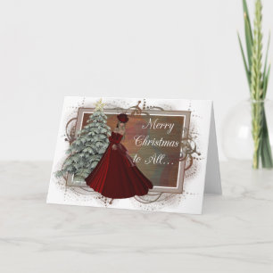 Cartes Pour Fêtes Annuelles Christmas Woman (Red Dress Design) Greeting Card