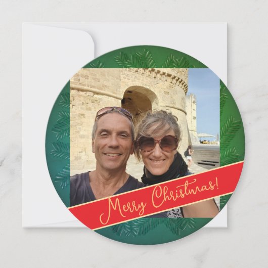 Cartes Pour Fêtes Annuelles Christmas Wreath + Photo Flat Holiday Card (Devant)