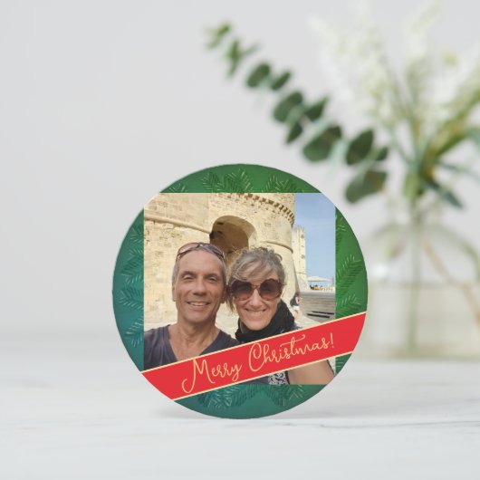 Cartes Pour Fêtes Annuelles Christmas Wreath + Photo Flat Holiday Card (Debout devant)