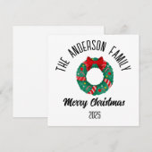 Cartes Pour Fêtes Annuelles Christmas Wreath Red Bow Lights Personalized Name (Devant / Derrière)
