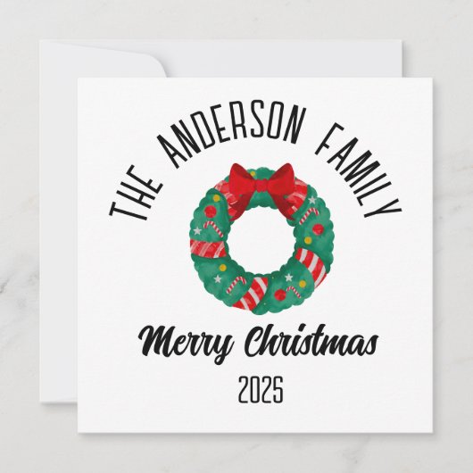 Cartes Pour Fêtes Annuelles Christmas Wreath Red Bow Lights Personalized Name (Devant)
