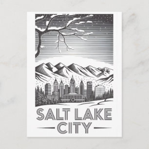 Cartes Pour Fêtes Annuelles Ciel de Salt Lake City Utah Noir et Blanc Gravure