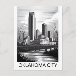 Cartes Pour Fêtes Annuelles Ciel d'Oklahoma City Oklahoma Noir Blanc Gravure s
