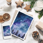 Cartes Pour Fêtes Annuelles Ciel et forêt à l'aquarelle | Joyeuses Fêtes | 