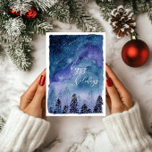 Cartes Pour Fêtes Annuelles Ciel et forêt à l'aquarelle | Joyeuses Fêtes | 