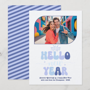 Cartes Pour Fêtes Annuelles Ciel givré Bonjour Nouvelle Année Photo rétro bleu