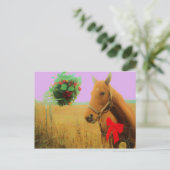 Cartes Pour Fêtes Annuelles Ciel rose rétro Cheval de Noël (Debout devant)
