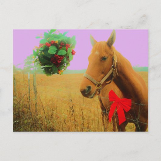 Cartes Pour Fêtes Annuelles Ciel rose rétro Cheval de Noël (Devant)